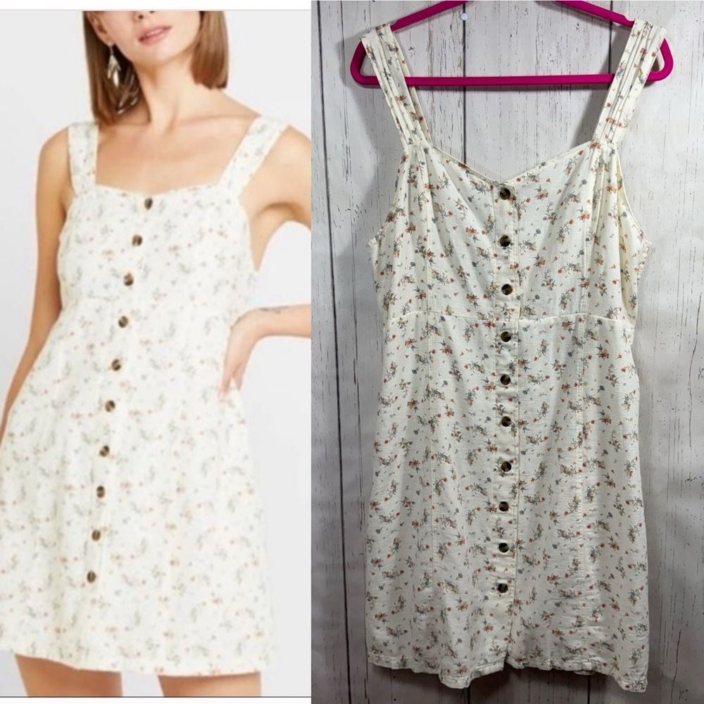 American Eagle Floral Button Front Mini Dress Linen Blend XL Long Cottagecore
